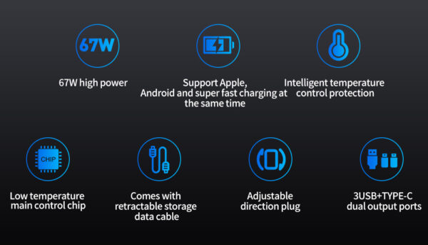 XO CC62 Smart Μεταλλικός 4 σε 1 Retractable Φορτιστής Αυτοκινήτου