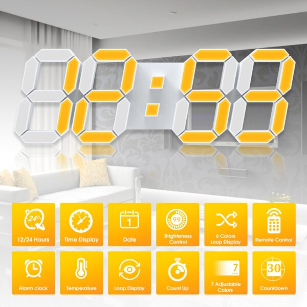 EDUP EH-LED1319 3D LED Wall Clock 9.5 Remote Control Digital Nightlight