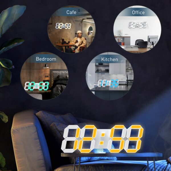 EDUP EH-LED1319 3D LED Wall Clock 9.5 Remote Control Digital Nightlight
