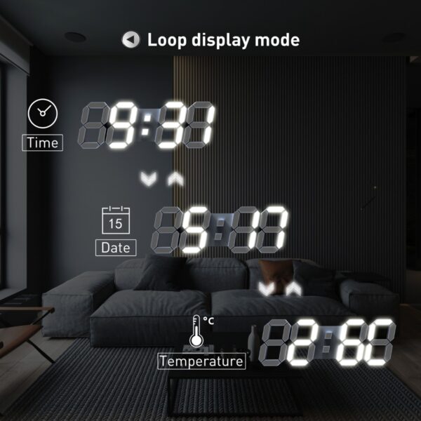 EDUP EH-LED1319 3D LED Wall Clock 9.5 Remote Control Digital Nightlight
