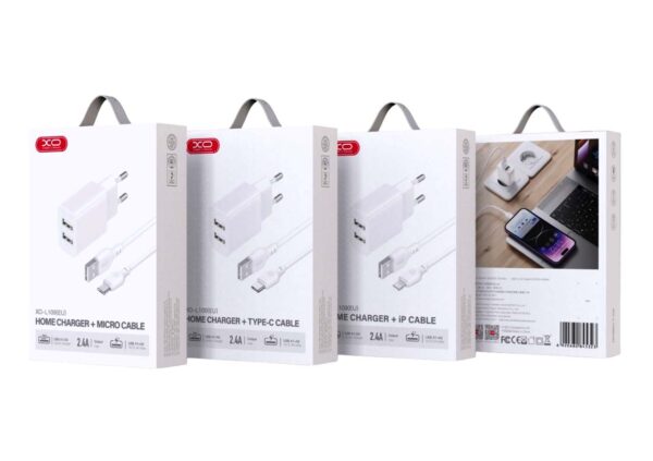 XO L109 (EU) Dual USB-A 2.4A Charger with Type-C cable