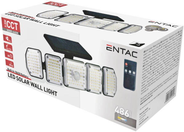 13-1.jpg Entac Ηλιακός Προβολέας Τοίχου 2.5W SMD CCT 5 Κεφαλές Φωτοκύτταρο και Τηλεχειριστήριο