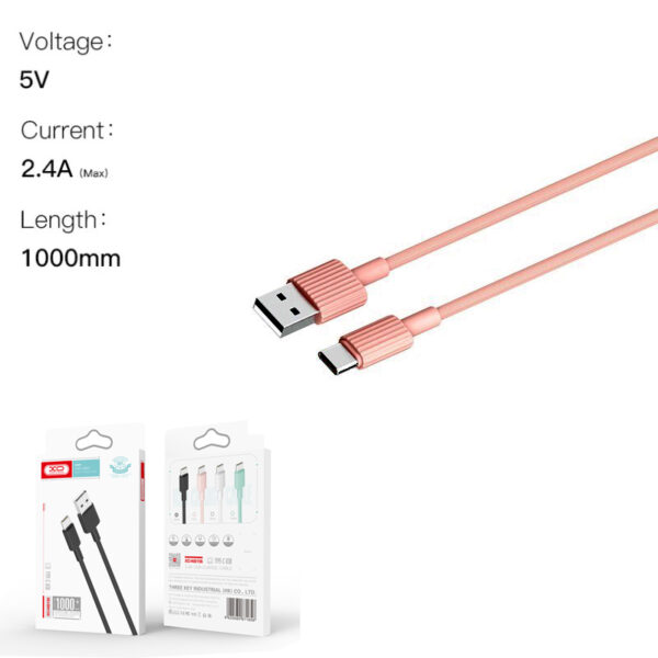 XO NB156 USB Καλώδιο Φόρτισης για Type-C Ροζ