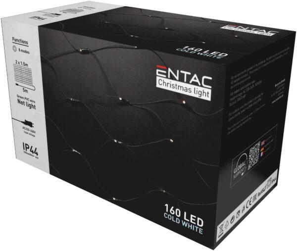 160.jpg Entac Χριστουγεννιάτικα Λαμπάκια IP44 Net 160 LED 2x1.5m Ψυχρό Λευκό