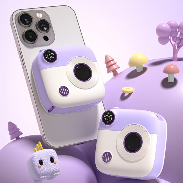1_5.jpg XO PR223 mini camera digital display fast charging power bank 10000mAh (Purple & White)