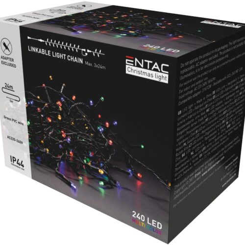 240.jpg Entac Χριστουγεννιάτικα Λαμπάκια Επέκταση IP44 240 LED Πολύχρωμα 24m (Χωρίς Τροφοδοτικό)