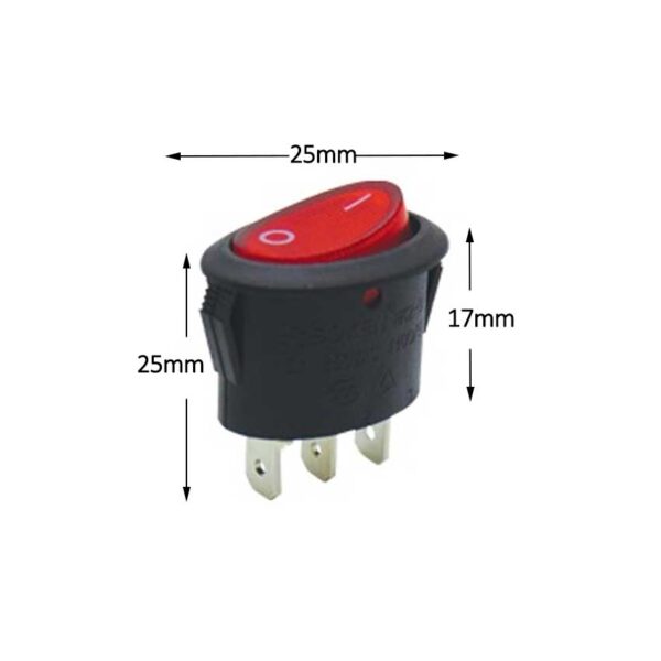 Διακόπτης μονός οβάλ ON-OFF 3 επαφών 10A 250V με φως για ηλεκτρικό μπρίκι, Γενικής Χρήσης