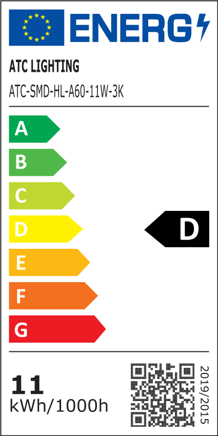 25.001.0010label.png ATC SMD LED High Lumen Λαμπτήρας A60 230V 11W/1520LM E27 3000K