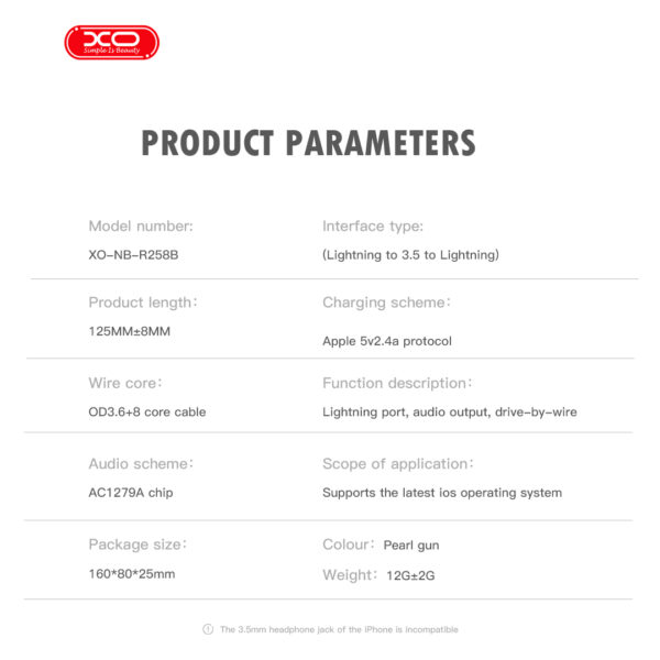 258b.jpg XO NB-R258B Αντάπτορας Lightning σε Lightning & 3.5mm