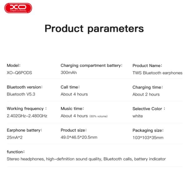 XO Q6 Pro Pods Ακουστικά 6ης Γενιάς (Λευκά)