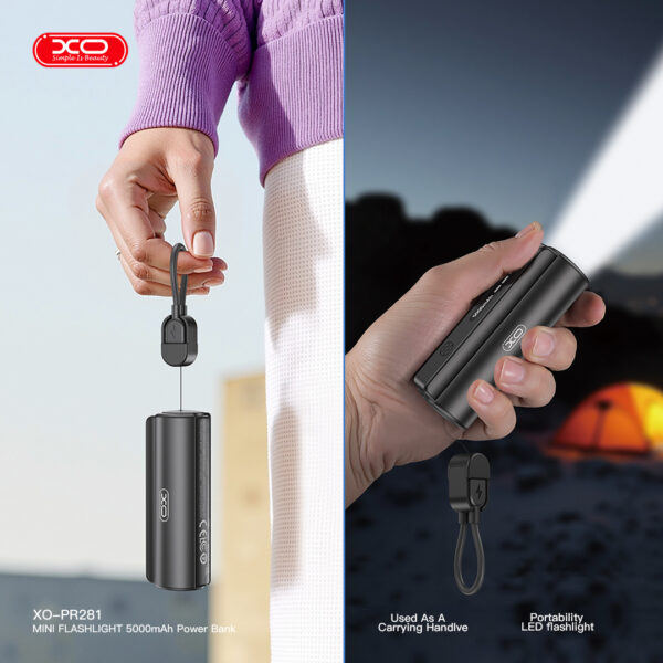 3_7__4.jpg XO PR281 Mini Powerbank 5000mAh με Ενσωματωμένο Φακό και Καλώδιο Φόρτισης Type-C