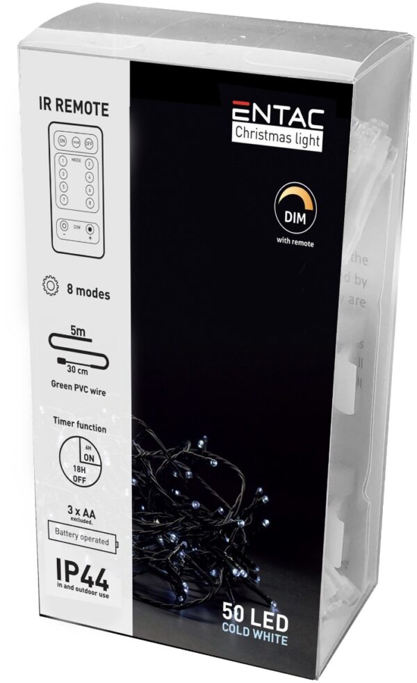 54.jpg Entac Χριστουγεννιάτικα Λαμπάκια IP44 50 LED Ψυχρό 5m με τηλεχειριστήριο (3xAA Δεν περιλαμβ.)