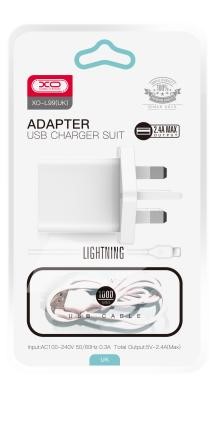 XO L99 Φορτιστής UK με Καλώδιο Lightning 2.4A