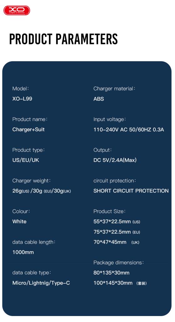 99.jpg XO L99 2.4A Φορτιστής με Type-C Καλώδιο (NB103)