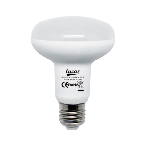 ΛΑΜΠΑ LED R63 - 8W E27 6400klv. (min 10ΤΕΜ)