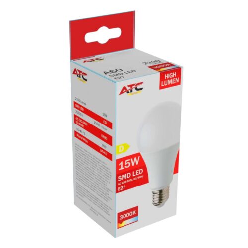 a60_15w_high_lumen.jpg ATC SMD LED High Lumen Λαμπτήρας A60 230V 15W/2100LM E27 3000K