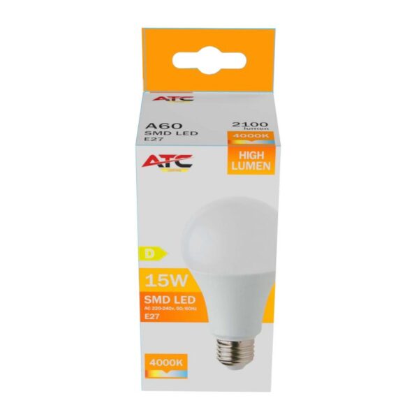 ATC SMD LED High Lumen Λαμπτήρας A60 230V 15W/2100LM E27 4000K