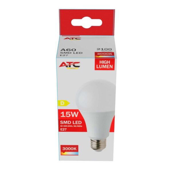 ATC SMD LED High Lumen Λαμπτήρας A60 230V 15W/2100LM E27 3000K