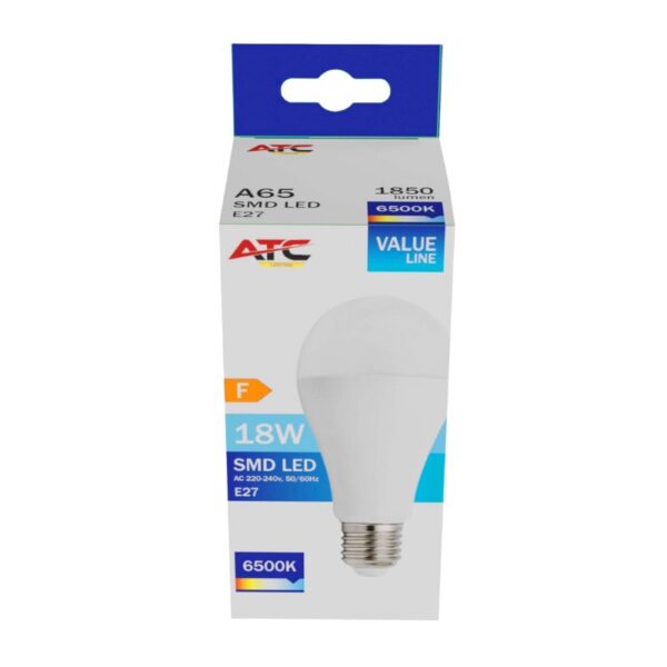 ATC SMD LED Λαμπτήρας A65 230V 18W/1850LM E27 6500K
