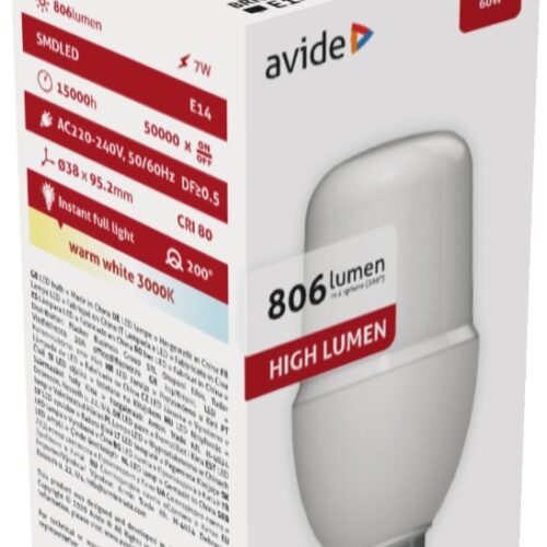abbse14ww-7wa_avide-led-bright-stick-izzo-t37-7w-e14-ww-3000k.jpg Avide LED Bright Stick Bulb T37 7W E14 Θερμό 3000K