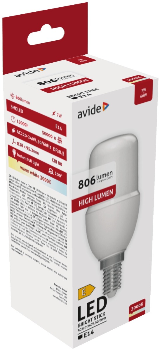 abbse14ww-7wa_avide-led-bright-stick-izzo-t37-7w-e14-ww-3000k.jpg Avide LED Bright Stick Bulb T37 7W E14 Θερμό 3000K