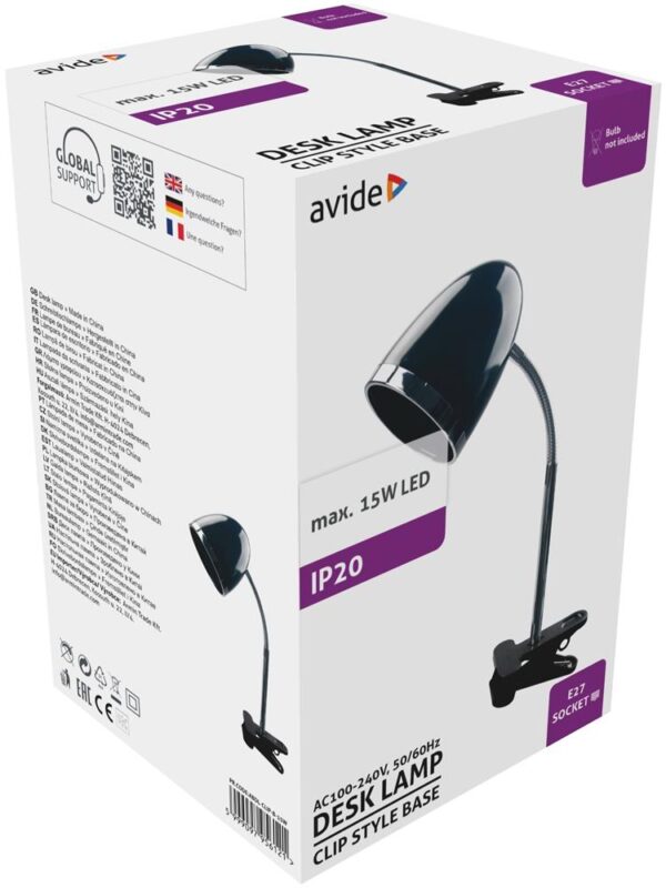 abdl-clip-b-15w_b.jpg Avide Basic Φωτιστικό Γραφείου με Κλιπ E27 15W Μαύρο