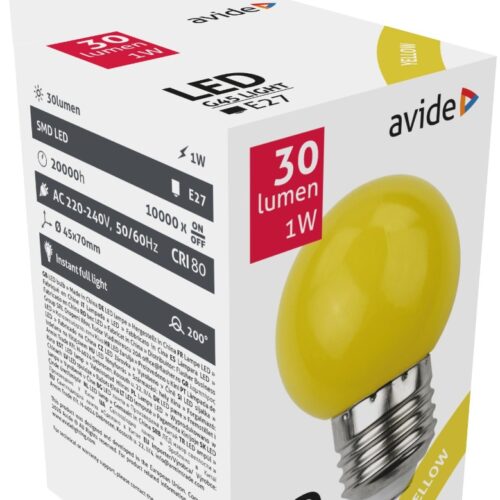 abdlg45-1w-y_avide-dekor-led-fenyforras-g45-1w-e27-sarga.jpg Avide LED Διακοσμητική Λάμπα G45 1W E27 Κίτρινο
