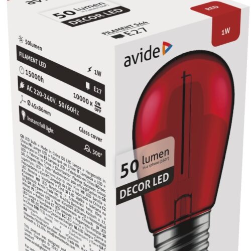 abdls44f-1w-r_avide-dekor-led-filament-fenyforras-1w-e27-piros.jpg Avide LED Διακοσμητική Λάμπα Filament 1W E27 Κόκκινο