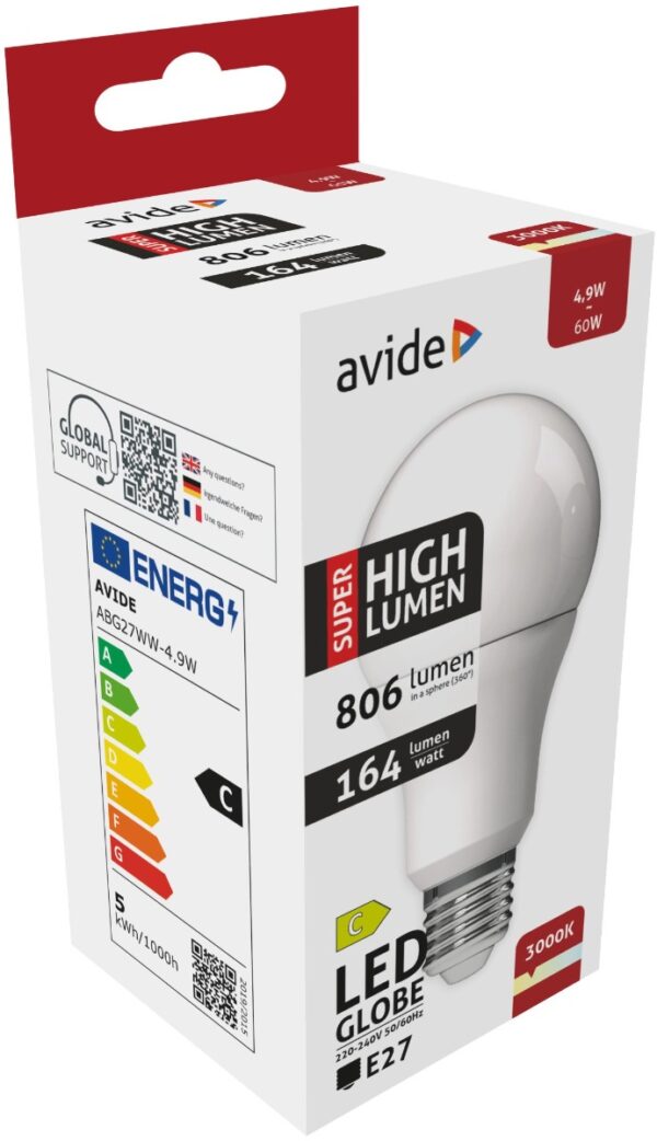 abg27ww-49w_avide-led-globe-a60-49w-e27-ww-3000k-super-high-lumen_1_.jpg Avide LED Κοινή A60 4.9W E27 Θερμό 3000K Super Υψηλής Φωτεινότητας