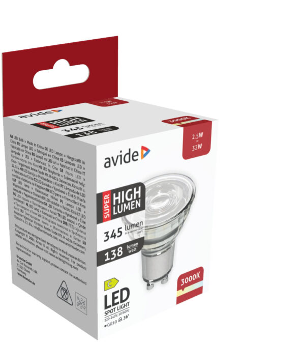 abgu10ww-25w_avide-led-spot-alu-plastic-25w-gu10-ww-3000k-super-high-lumen.jpg Avide LED Σπότ Αλουμίνιο + Πλαστικό 2.5W GU10 Θερμό 3000K Super Υψηλής Φωτεινότητας