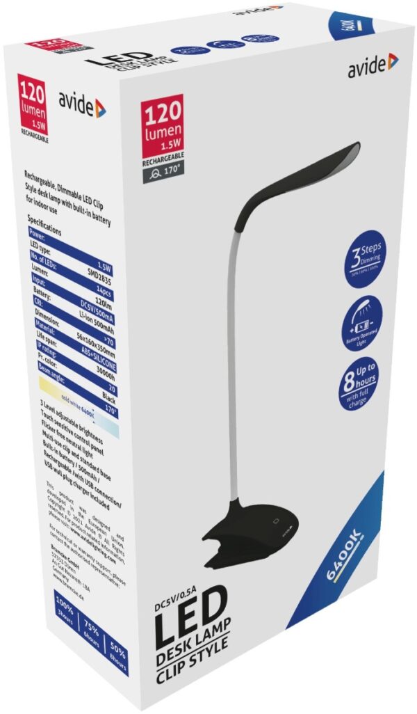 Avide LED Φωτιστικό Γραφείου με Μανταλάκι Μαύρο 1.5W