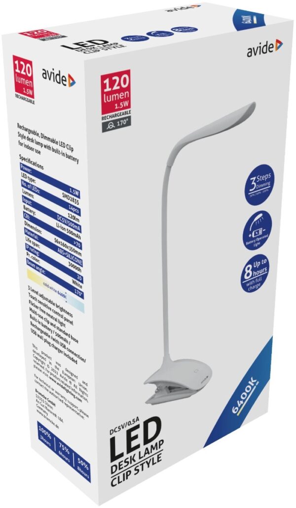 Avide LED Φωτιστικό Γραφείου με Μανταλάκι Άσπρο 1.5W