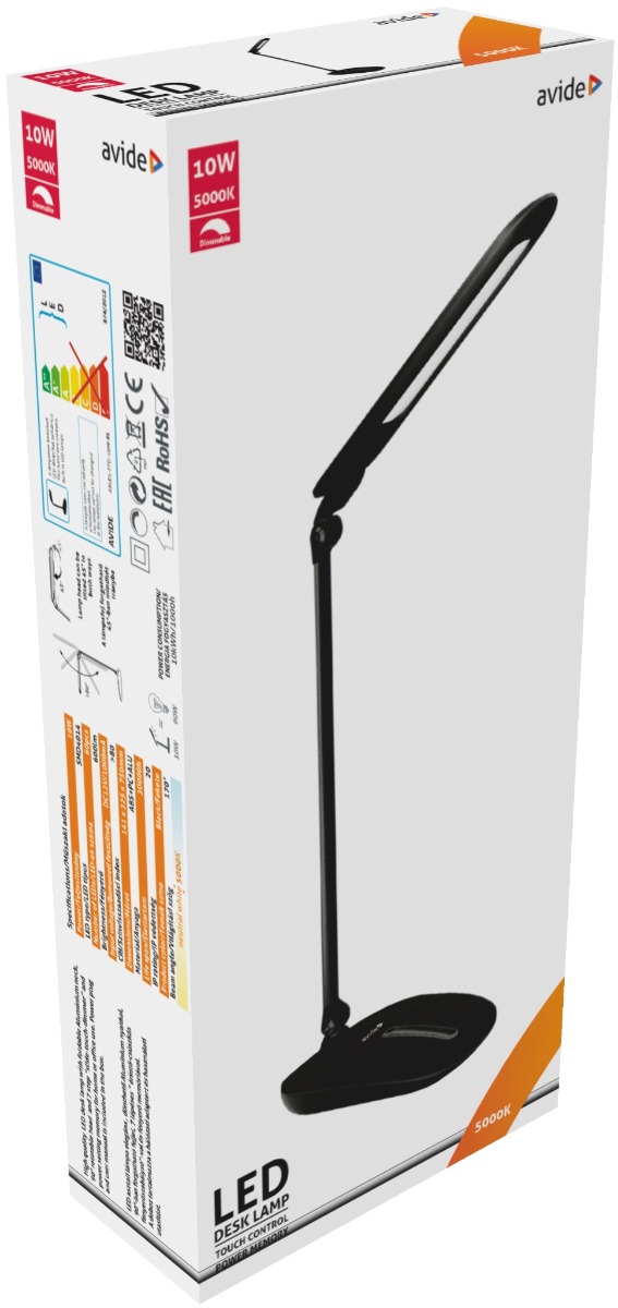 Avide LED Φωτιστικό Γραφείου με Ντίμερ Αφής Μαύρο 10W