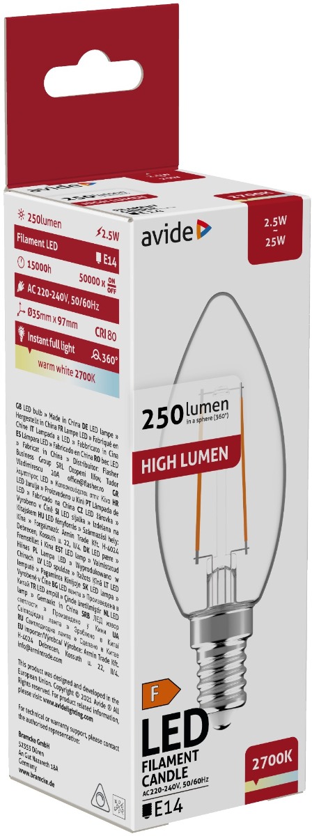 ablfc14ww-25w_avide-led-filament-candle-25w-e14-360_-ww-2700k.jpg Avide LED Filament Κερί 2.5W E14 360° Θερμό 2700K Υψηλής Φωτεινότητας