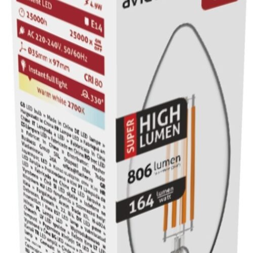 ablfc14ww-49w-shl_avide-led-filament-candle-49w-e14-ww-2700k-super-high-lumen.jpg Avide LED Filament Κερί 4.9W E14 Θερμό 2700K Super Υψηλής Φωτεινότητας
