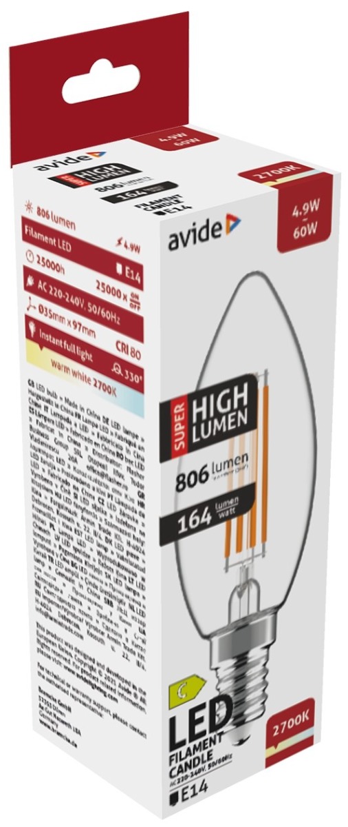 ablfc14ww-49w-shl_avide-led-filament-candle-49w-e14-ww-2700k-super-high-lumen.jpg Avide LED Filament Κερί 4.9W E14 Θερμό 2700K Super Υψηλής Φωτεινότητας