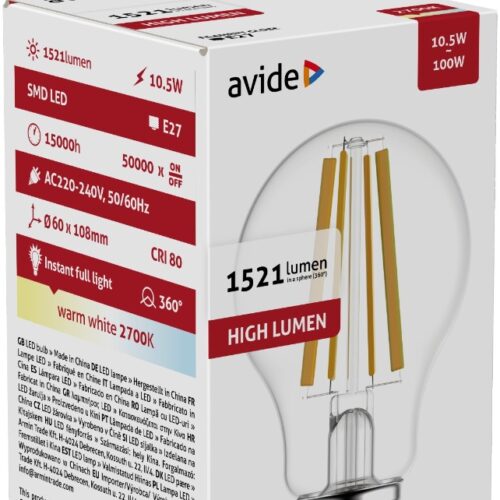 ablfg27ww-hl-105w_avide-led-filament-globe-105w-e27-a65-360_-ww-2700k-high-lumen.jpg Avide LED Filament Κοινή 10.5W E27 A65 360° Θερμό 2700K Υψηλής Φωτεινότητας