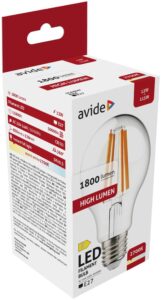 Avide LED Filament Κοινή 12W E27 A65 360° Θερμό 2700K Υψηλής Φωτεινότητας