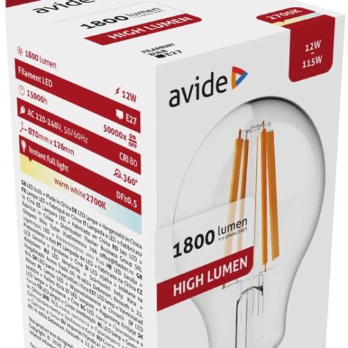 ablfg27ww-hl-12w.jpg Avide LED Filament Κοινή 12W E27 A65 360° Θερμό 2700K Υψηλής Φωτεινότητας