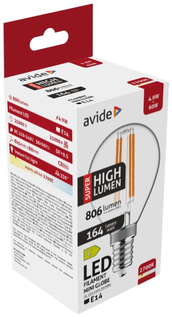 ablfmg14ww-49w-shl_avide-led-filament-mini-globe-49w-e14-ww-2700k-super-high-lumen.jpg Avide LED Filament Σφαιρική 4.9W E14 Θερμό 2700K Super Υψηλής Φωτεινότητας