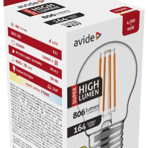 ablfmg27ww-49w-shl_avide-led-filament-mini-globe-49w-e27-ww-2700k-super-high-lumen.jpg Avide LED Filament Σφαιρική 4.9W E27 Θερμό 2700K Super Υψηλής Φωτεινότητας