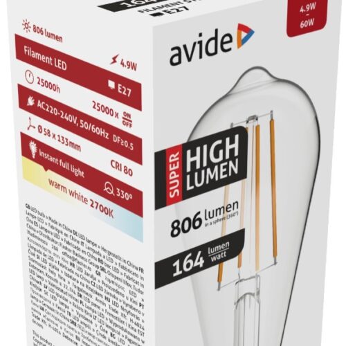 ablfst58ww-49w-shl_avide-led-filament-st58-49w-e27-ww-2700k-super-high-lumen.jpg Avide LED Filament ST58 4.9W E27 Θερμό 2700K Super Υψηλής Φωτεινότητας