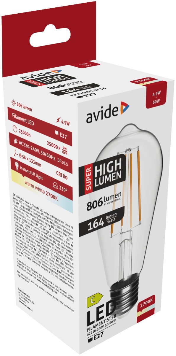 ablfst58ww-49w-shl_avide-led-filament-st58-49w-e27-ww-2700k-super-high-lumen.jpg Avide LED Filament ST58 4.9W E27 Θερμό 2700K Super Υψηλής Φωτεινότητας