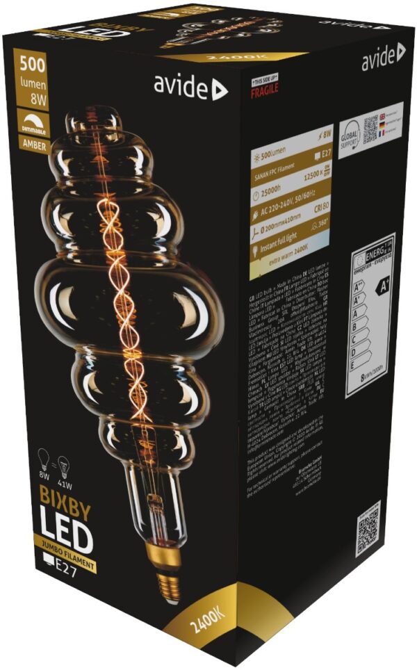 abljfa-8w-bix_avide-led-jumbo-filament-bixby-200x410mm-amber-8w-e27-2400k-dimmable.jpg Avide LED Jumbo Bixby Κεχριμπάρι 8W E27 2400K Ντιμαριζόμενο 200x410mm