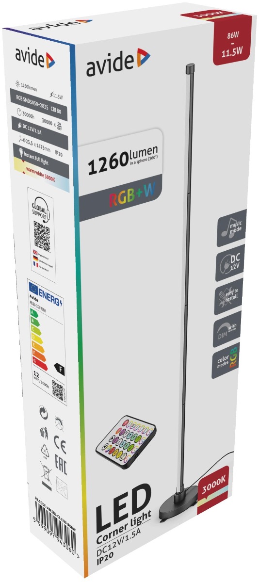 Avide LED Φωτιστικό Δαπέδου Γωνίας RGB + W με με Αισθητήρα Μουσικής