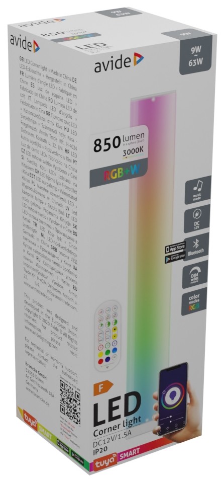 ablsbl-cl9w-rgbicww_avide-led-sarok-lampa-digitalis-rgb-3000k-bt-zene-szenzorral.jpg Avide LED Φωτιστικό Δαπέδου Digital RGB + 3000K BT με Αισθητήρα Μουσικής