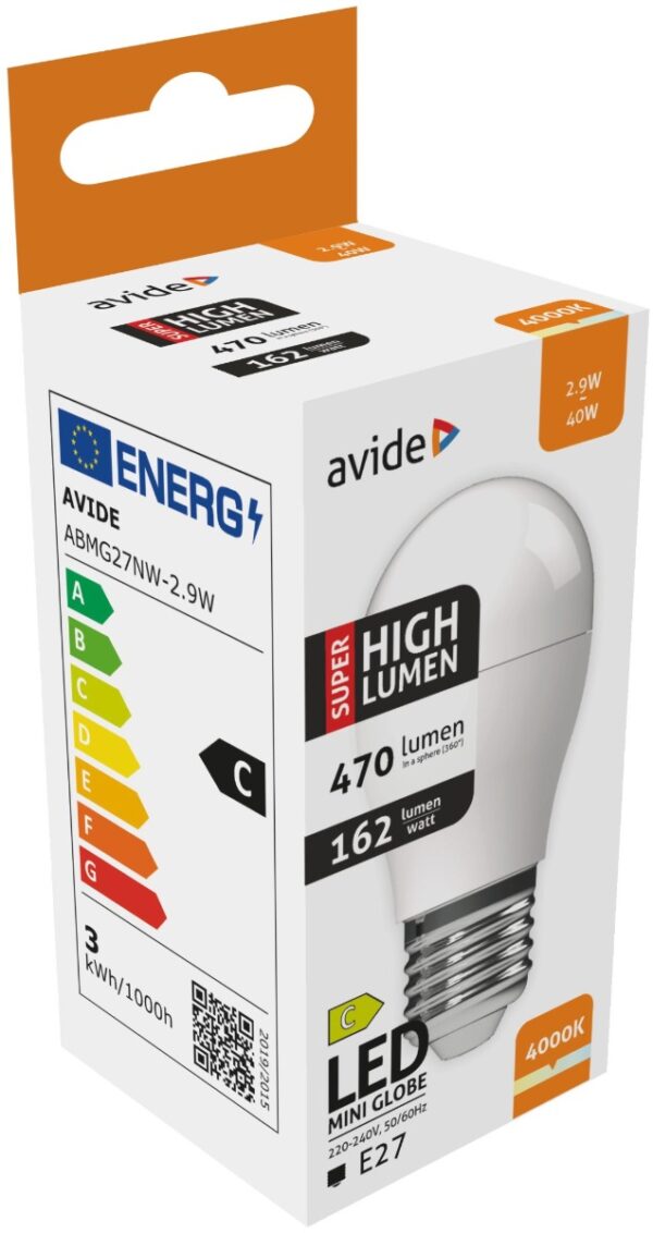 abmg27nw-29w_avide-led-globe-mini-g45-29w-e27-nw-4000k-super-high-lumen.jpg Avide LED Σφαιρική G45 2.9W E27 Λευκό 4000K Super Υψηλής Φωτεινότητας