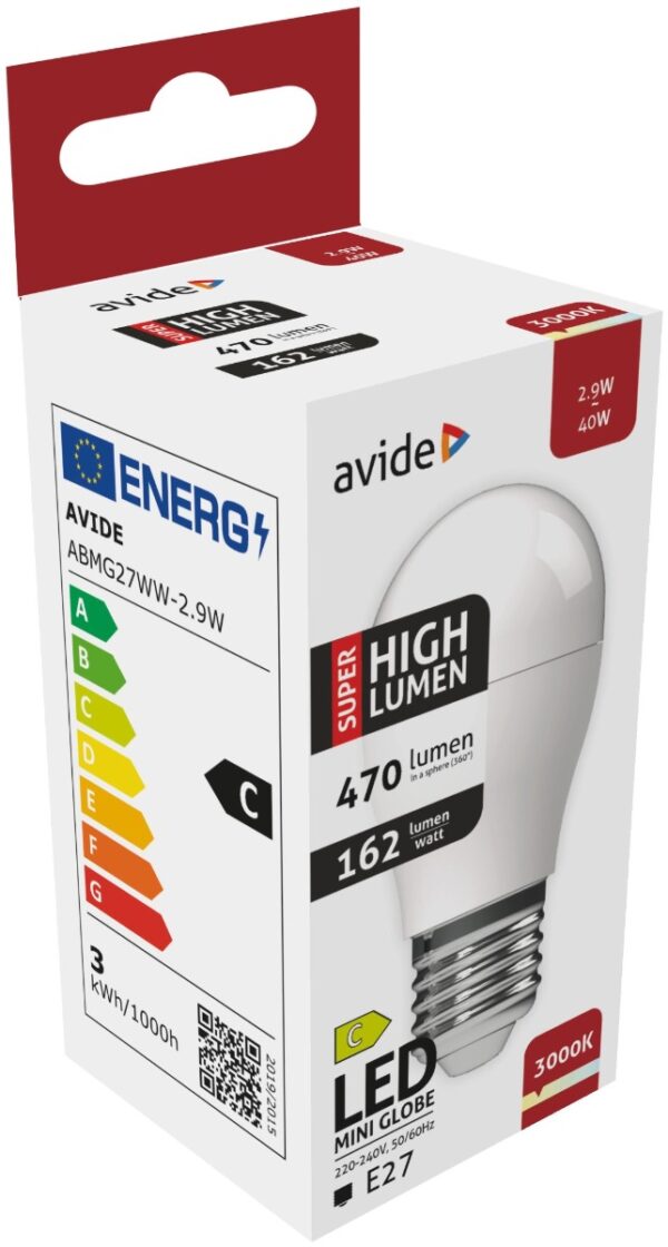 abmg27ww-29w_avide-led-globe-mini-g45-29w-e27-ww-3000k-super-high-lumen.jpg Avide LED Σφαιρική G45 2.9W E27 Θερμό 3000K Super Υψηλής Φωτεινότητας