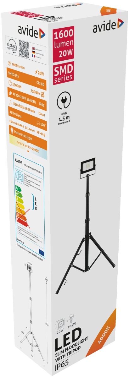 Avide LED Floodlight Slim SMD 20W White 4000K 1 Head with Tripod
