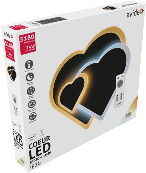 Avide Μοντέρνα Πλαφονιέρα Οροφής LED Coeur 74W